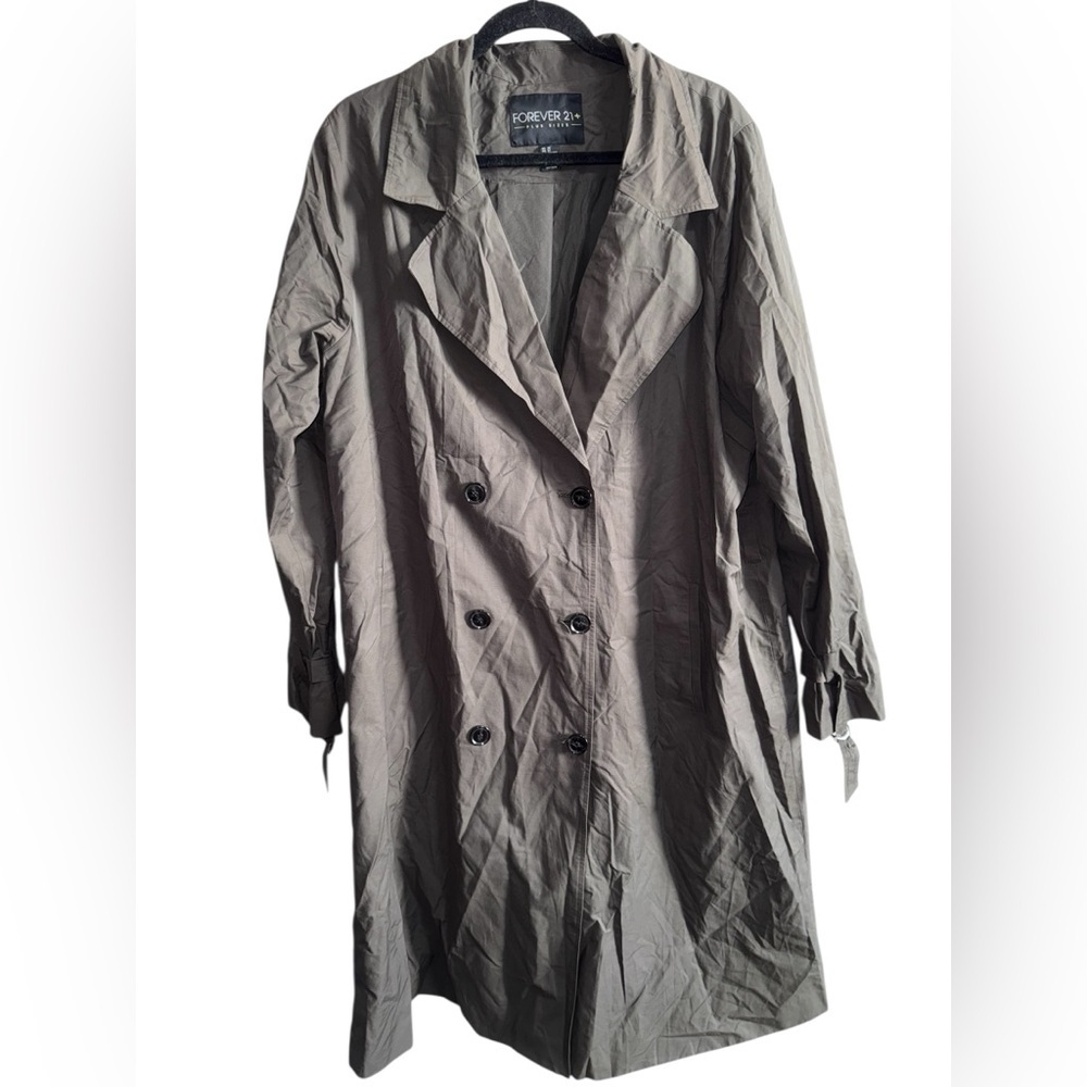 Forever 21+ Green Double Breasted Trench Coat 3X